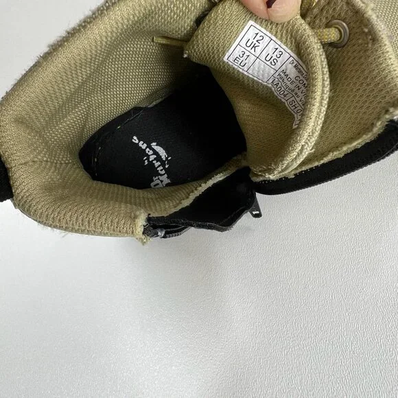 Dr. Martens Youth Combat Boots Size 13 Lace Up Side Zip Beige Canvas - Picture 12 of 13